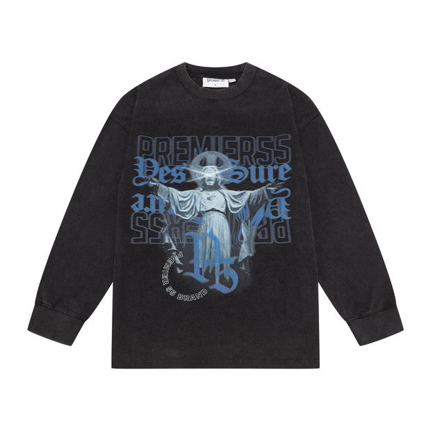 A must-have for the street! Retro artistic black classic long-sleeved T-shirt