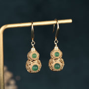 Real gold-plated gourd pendant and earrings set - elegant and auspicious craftsmanship