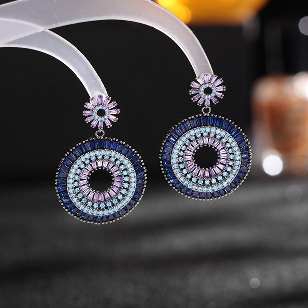 Brilliant Luxury Round Crystal Earrings - Pink Zircon and Blue Zircon