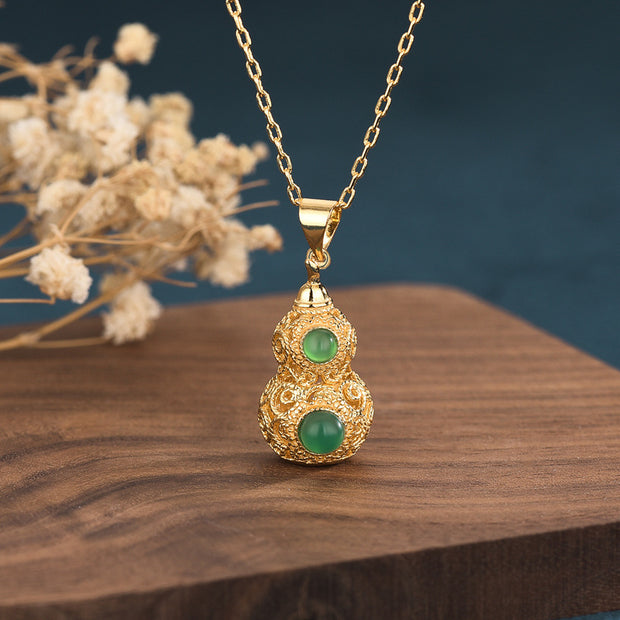 Real gold-plated gourd pendant and earrings set - elegant and auspicious craftsmanship