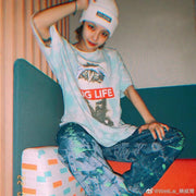 S.view 21SS Creative Tie-Dye Splash Print Jeans Street Popular Mid-rise Zip-Up Straight-leg Trousers