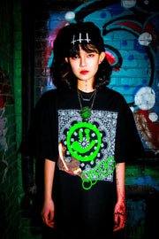 S.view 22S S Original Cashew Flower & Graffiti Smiley Face Print Short Sleeve Street Hip Hop Crew Neck Loose T-Shirt