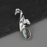 Original sterling silver inlaid moonstone labradorite classical and gorgeous French flower leaf brooch