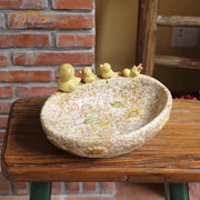 Retro mother and children yellow duck ceramic plate, home decoration, nut plate, key basin, desktop ornaments