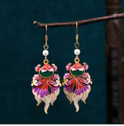 Antique Handmade Enamel Goldfish Earrings