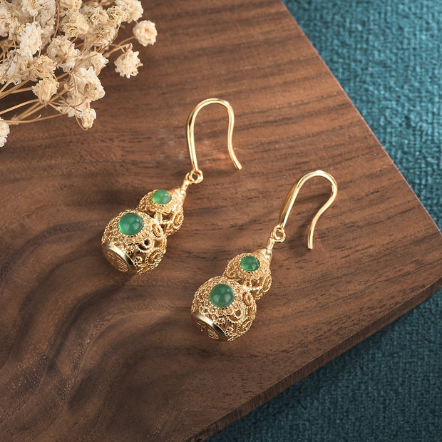 Real gold-plated gourd pendant and earrings set - elegant and auspicious craftsmanship