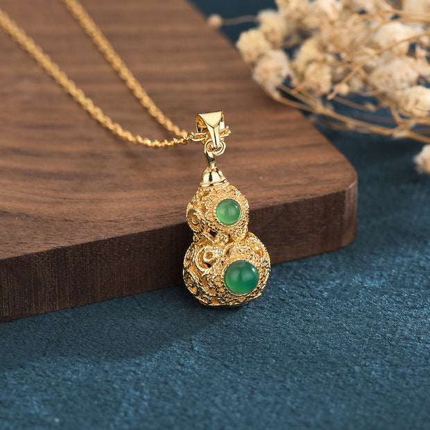 Real gold-plated gourd pendant and earrings set - elegant and auspicious craftsmanship