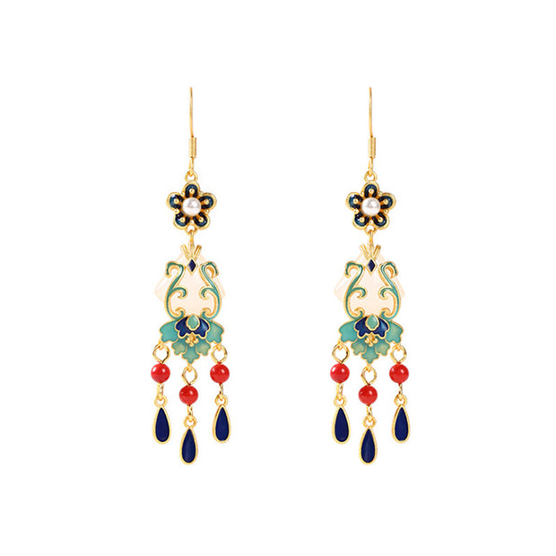 Elegant ethnic jewelry retro tassel gold-plated earrings