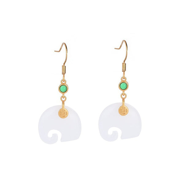 Small white elephant jade real gold plated earrings