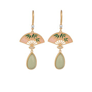 Elegant Bamboo Fan Pendant Gold-plated Earrings