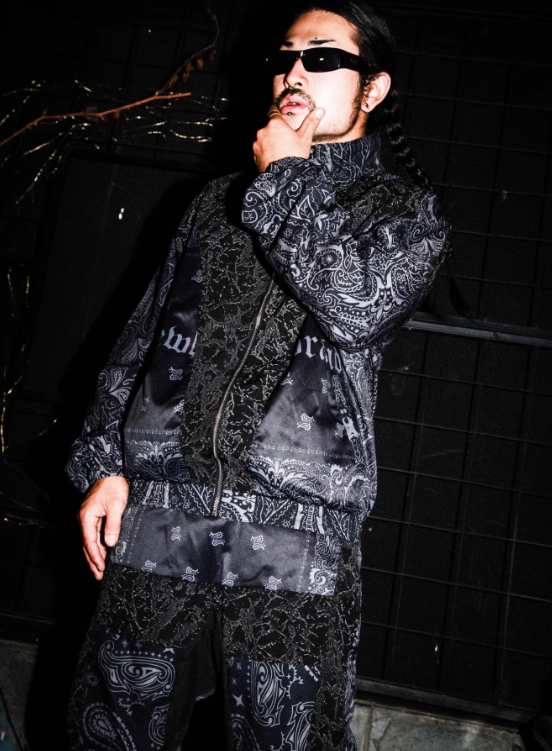 S.view loose-fitting zip-up jacket with cashew flower print burst crack reflective stitching tracksuit