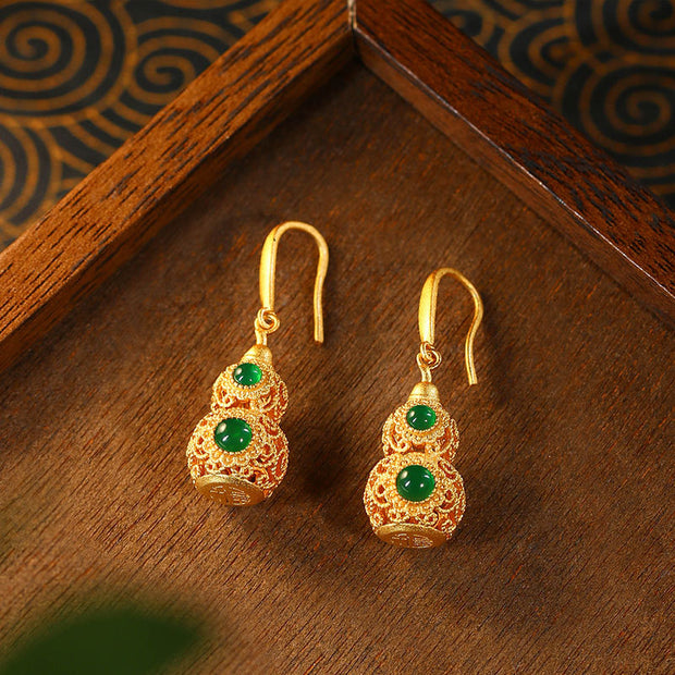 Real gold-plated gourd pendant and earrings set - elegant and auspicious craftsmanship