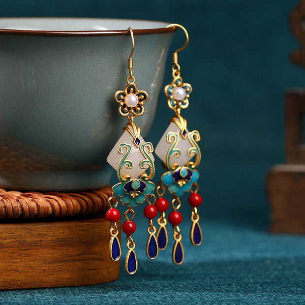 Elegant ethnic jewelry retro tassel gold-plated earrings