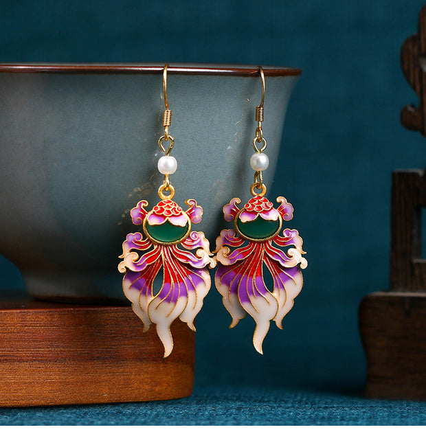 Antique Handmade Enamel Goldfish Earrings