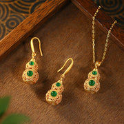 Real gold-plated gourd pendant and earrings set - elegant and auspicious craftsmanship