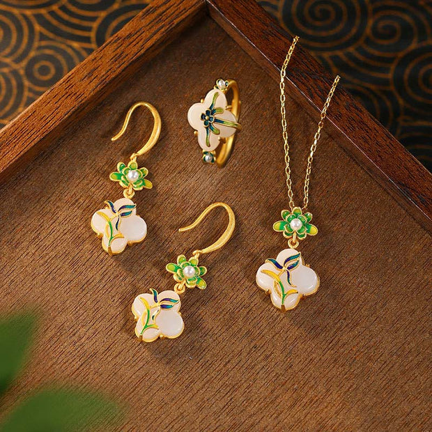 Fresh Green Leaf Flower Jewelry Set