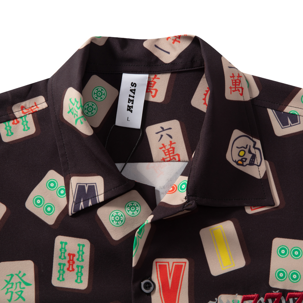 S.view 22S S Original God of Gamblers Series Mahjong Print Black Pop Iron-Free Loose Casual Short Sleeve Shirt