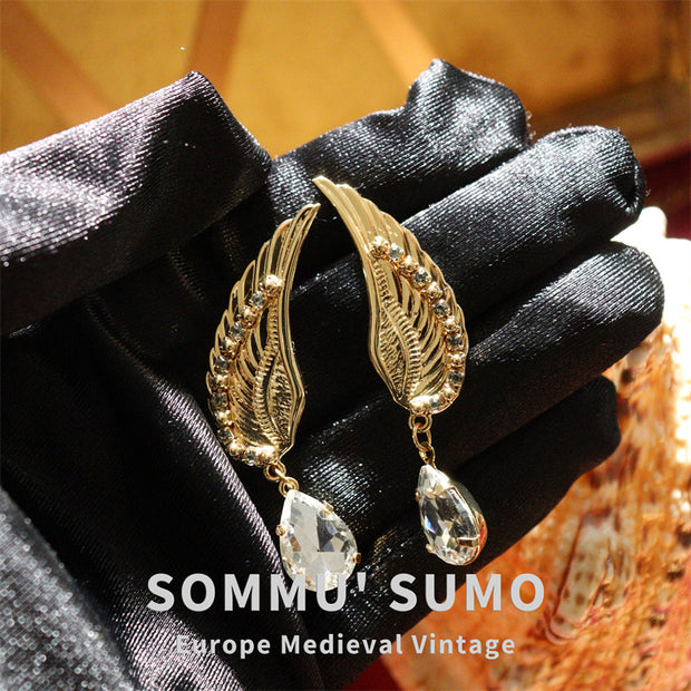 European Medieval Retro Style Brass Eagle Wings Jewelry Set (Earrings and Brooch)