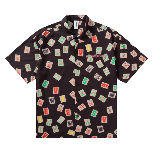 S.view 22S S Original God of Gamblers Series Mahjong Print Black Pop Iron-Free Loose Casual Short Sleeve Shirt