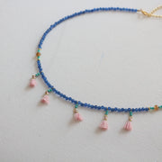 Blue Beaded Tassel Clavicle Necklace