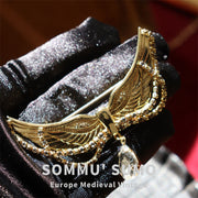 European Medieval Retro Style Brass Eagle Wings Jewelry Set (Earrings and Brooch)