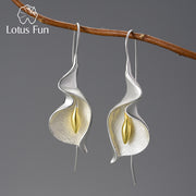 Elegant Calla Lily Drop Earrings in Gold and Silver