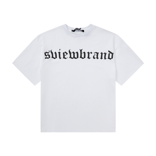 S.view 22S/S Gothic Logo Brand Letter Print Short Sleeve Street Hip Hop Crewneck Loose T-Shirt