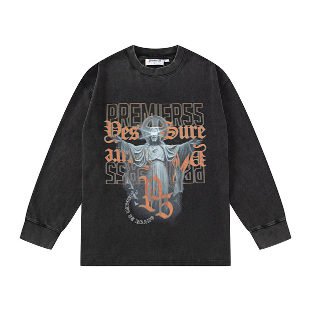 A must-have for the street! Retro artistic black classic long-sleeved T-shirt