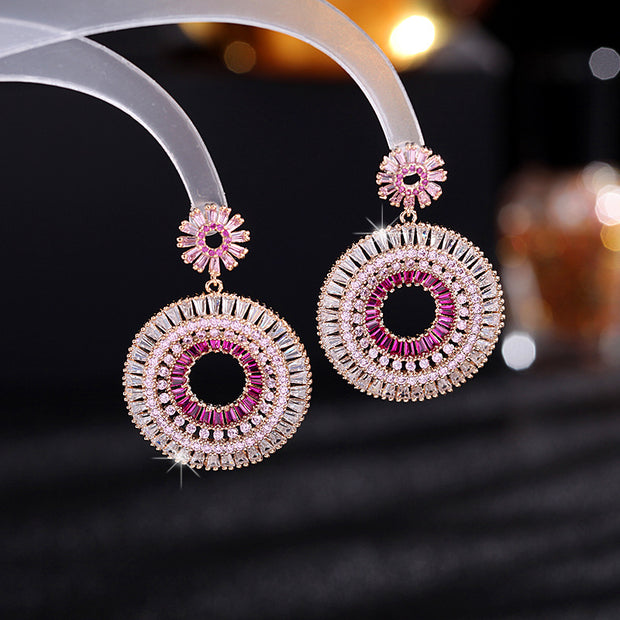 Brilliant Luxury Round Crystal Earrings - Pink Zircon and Blue Zircon