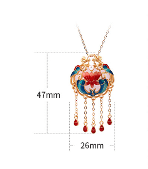 Antique floral enamel long tassel peace lock earrings and necklace set - Tiracisu
