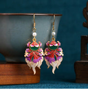 Antique Handmade Enamel Goldfish Earrings - Tiracisu