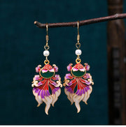 Antique Handmade Enamel Goldfish Earrings - Tiracisu