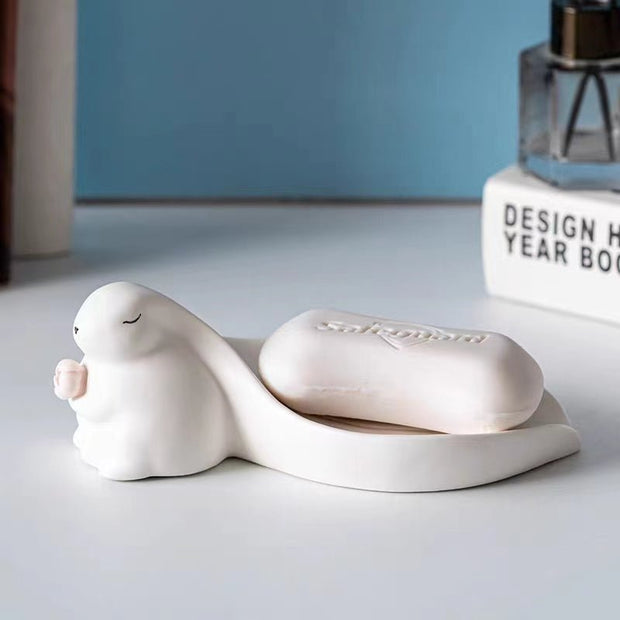 Big - eared cute ceramic rabbit soap box - Tiracisu