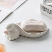 Big - eared cute ceramic rabbit soap box - Tiracisu