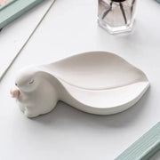 Big - eared cute ceramic rabbit soap box - Tiracisu