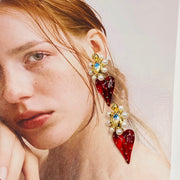 Brilliant Pearl and Strawberry Pendant Earrings - Green/Red - Tiracisu