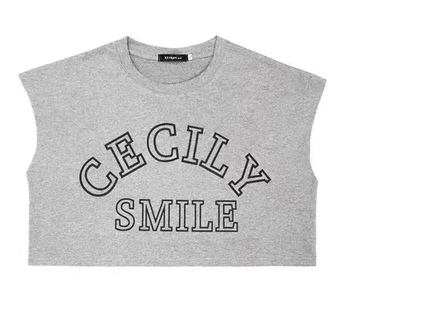 Cool Jazz Dance Navel - baring gray sleeveless loose crop top - Tiracisu