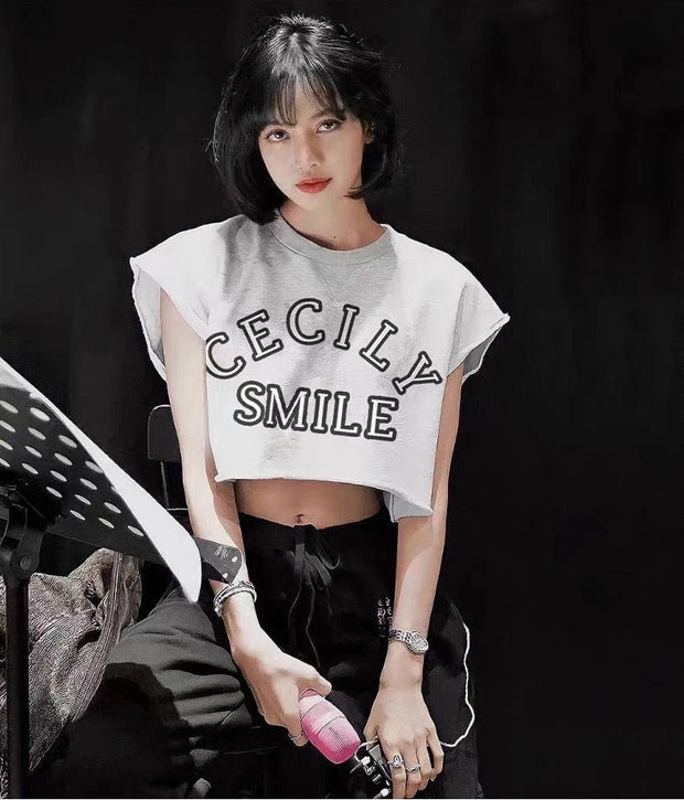 Cool Jazz Dance Navel - baring gray sleeveless loose crop top - Tiracisu