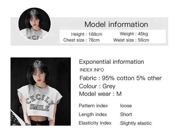 Cool Jazz Dance Navel - baring gray sleeveless loose crop top - Tiracisu
