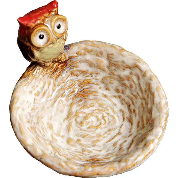 Cute owl ceramic plate, decoration, nut plate, key basin, soap box, ashtray, desktop ornaments - Tiracisu