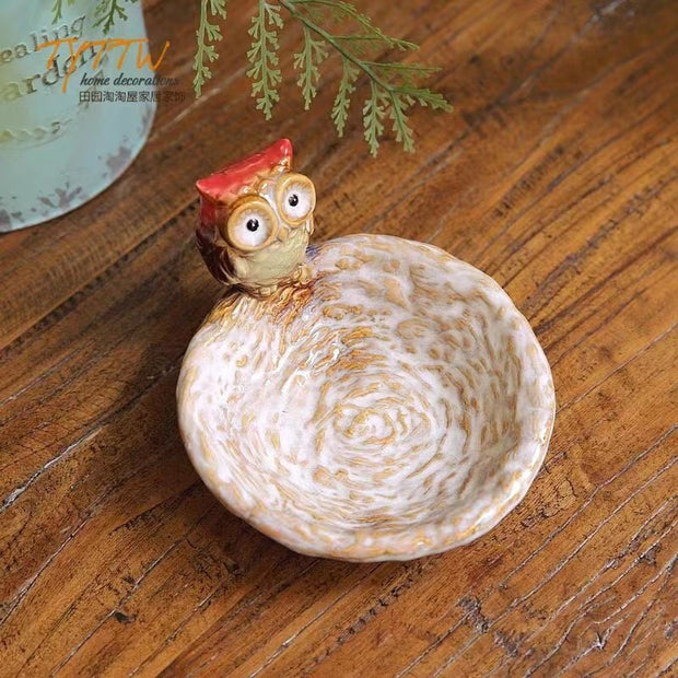 Cute owl ceramic plate, decoration, nut plate, key basin, soap box, ashtray, desktop ornaments - Tiracisu