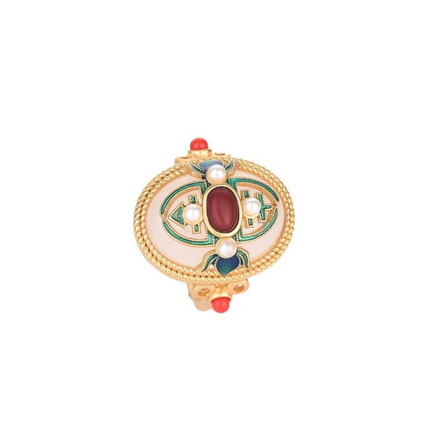 Elegant artificial white jade ring with palace enamel craft - Tiracisu