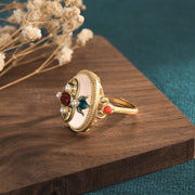 Elegant artificial white jade ring with palace enamel craft - Tiracisu
