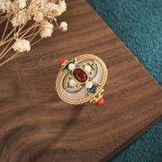 Elegant artificial white jade ring with palace enamel craft - Tiracisu