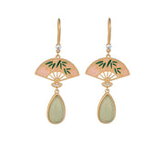 Elegant Bamboo Fan Pendant Gold - plated Earrings - Tiracisu