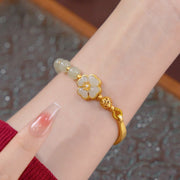 Elegant Magnolia Flower Inlaid with Gold [Flowers Blooming Ten Miles] Hetian Jade Lucky Bead Bracelet - Tiracisu