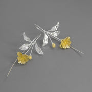 Elegant Silver Begonia Flower Poetic Niche Literary Earrings - Tiracisu
