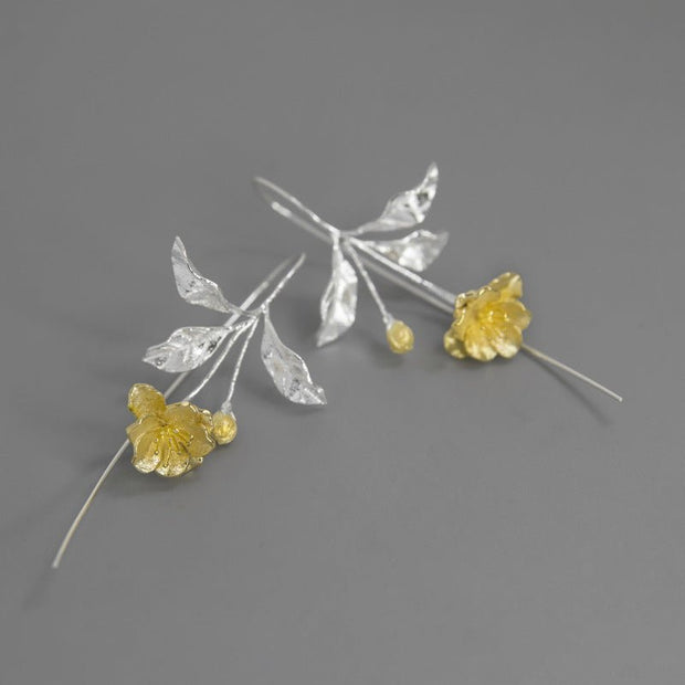 Elegant Silver Begonia Flower Poetic Niche Literary Earrings - Tiracisu