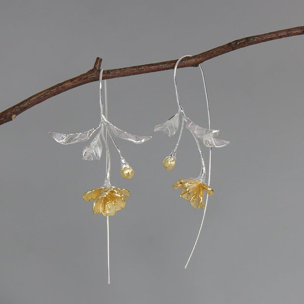 Elegant Silver Begonia Flower Poetic Niche Literary Earrings - Tiracisu