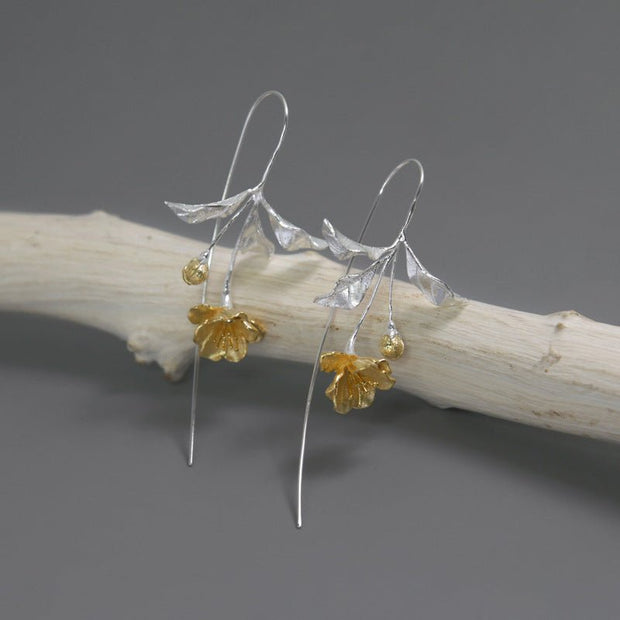Elegant Silver Begonia Flower Poetic Niche Literary Earrings - Tiracisu